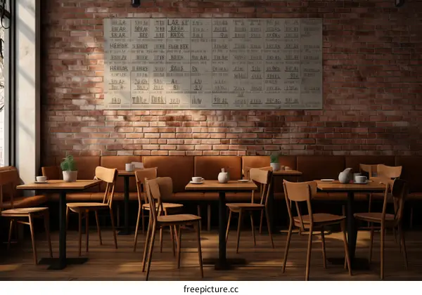 Empty Retro Brick Wall Restaurant Interior