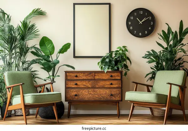 Stylish Mid-Century Modern Living Room with Greenery