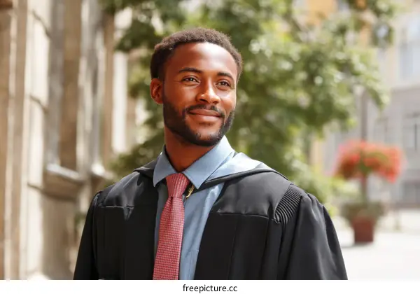 Black Man in Graduation Gowns Outdoor