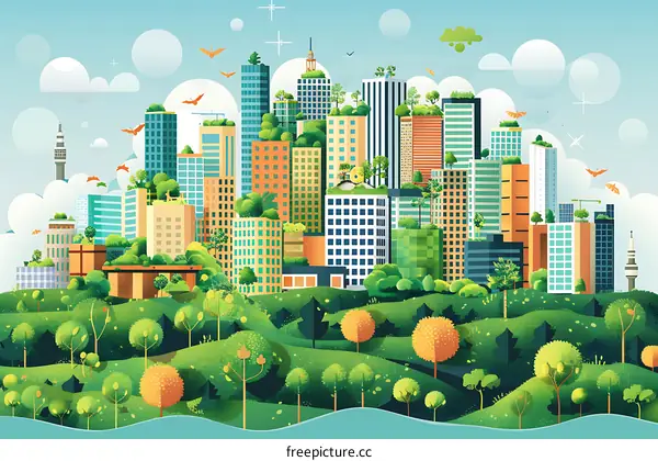 Green City Skyline Illustration