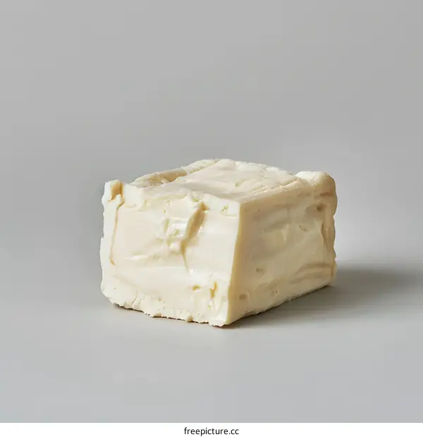 Block of soft cheese on grey background
