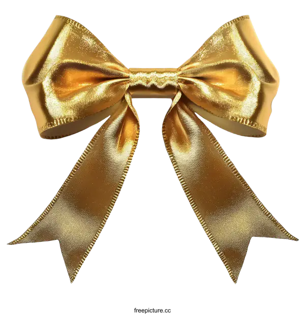 [Transparent Background PNG]Golden Satin Ribbon Bow Isolated on White Background