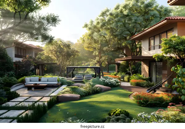 Courtyard of a Modern House with Swimming Pool