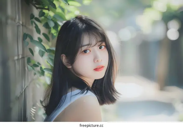 Portrait of a Young Asian Woman with Black Hair