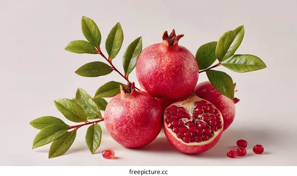 Close-up Pomegranate with Leaves