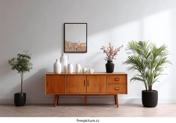 Modern Scandinavian Living Room with Wooden Cabinet