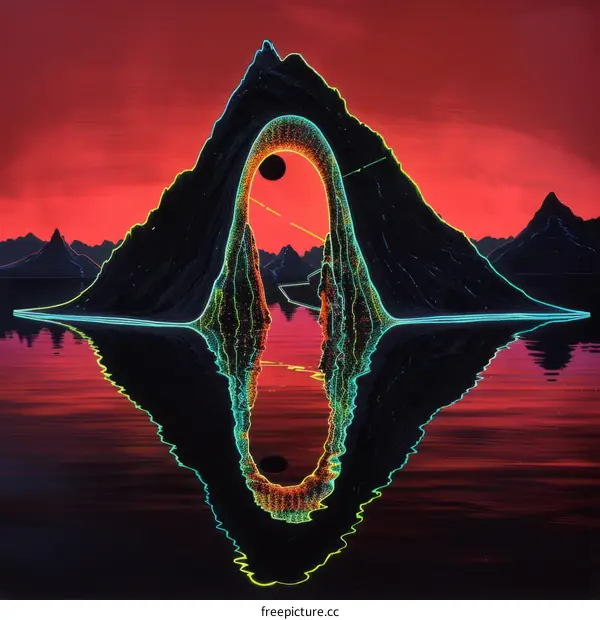 Dark Red Alien Planet with a Portal to Another Dimension