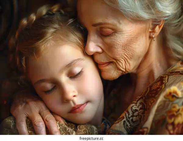 Grandmother and Granddaughter Close Affectionate Embrace