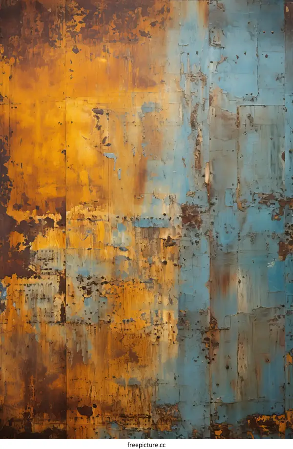 Blue and orange rusty metal wall texture background