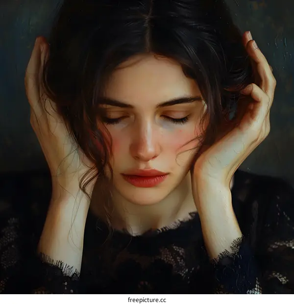 portrait of a beautiful woman with long brown hair wearing a black dress