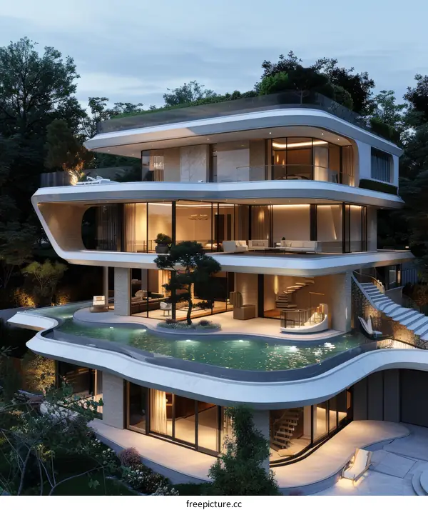 Stunning modern luxury villa with swimming pool and large terrace overlooking the city