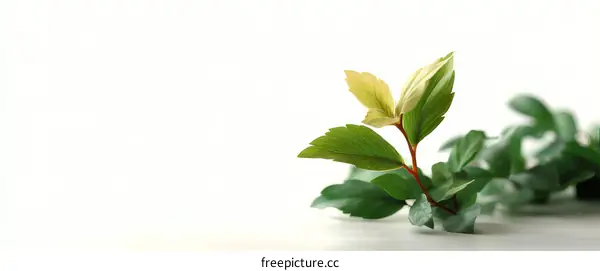Fresh Green Leaves Arrangement on White Background
