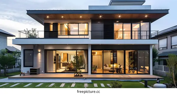 Modern Two Story House Exterior Design With Large Windows
