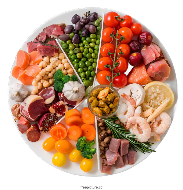 [Transparent Background PNG]Healthy Food Plate with Various Ingredients