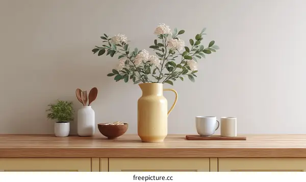 Stylish Kitchen Countertop Decor with Flowers and Utensils