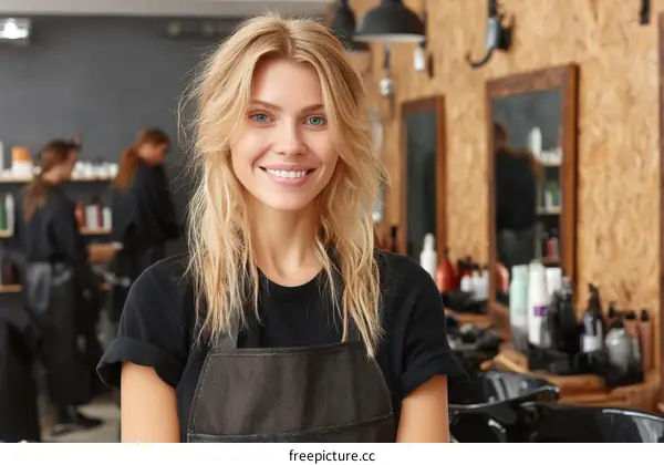 Smiling Blond Woman Hair Salon Worker