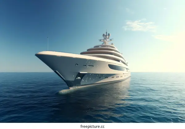 A large white luxury yacht is cruising on the open ocean.
