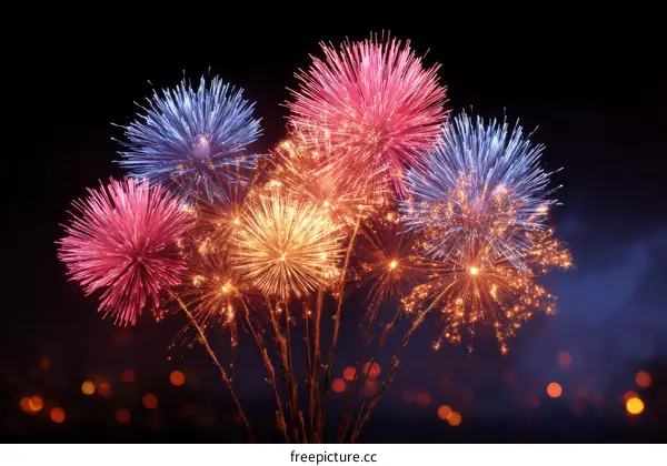 Colorful Fireworks Display Against a Dark Night Sky