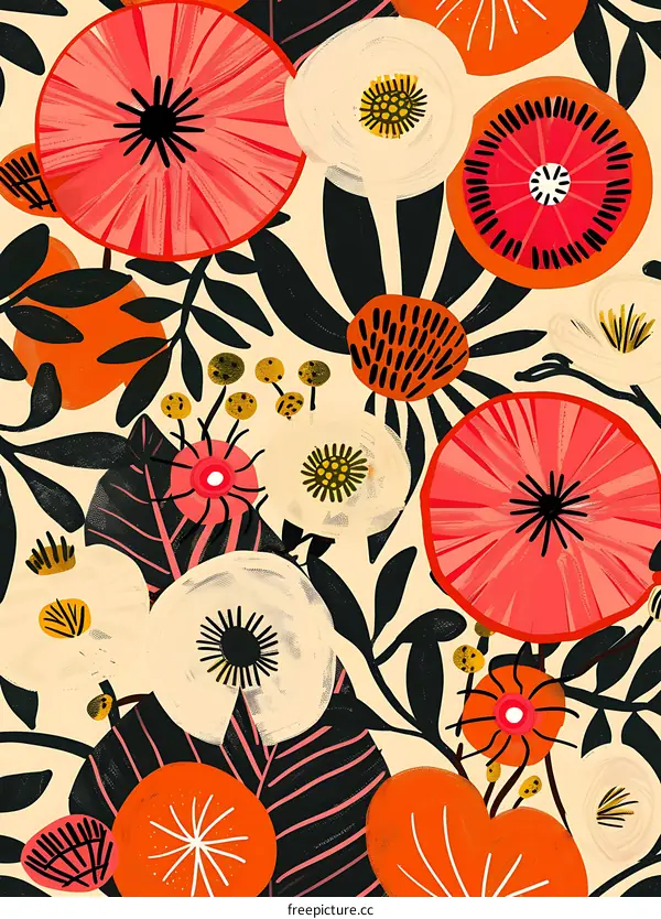 Abstract Floral Pattern with Bright Colors