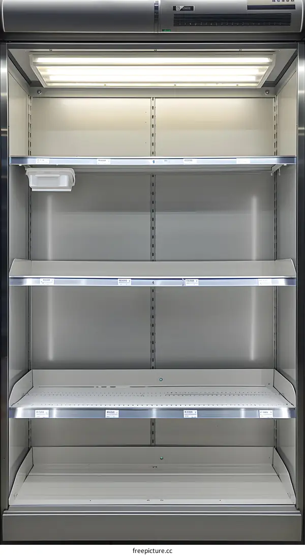 Empty Refrigerator Shelves in a Supermarket