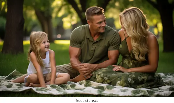 Happy family of three in the park