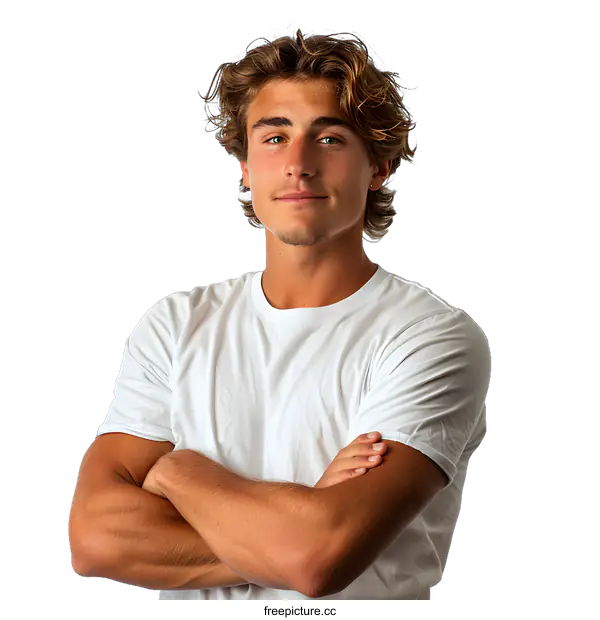 [Transparent Background PNG]Portrait of a Young Man with Crossed Arms