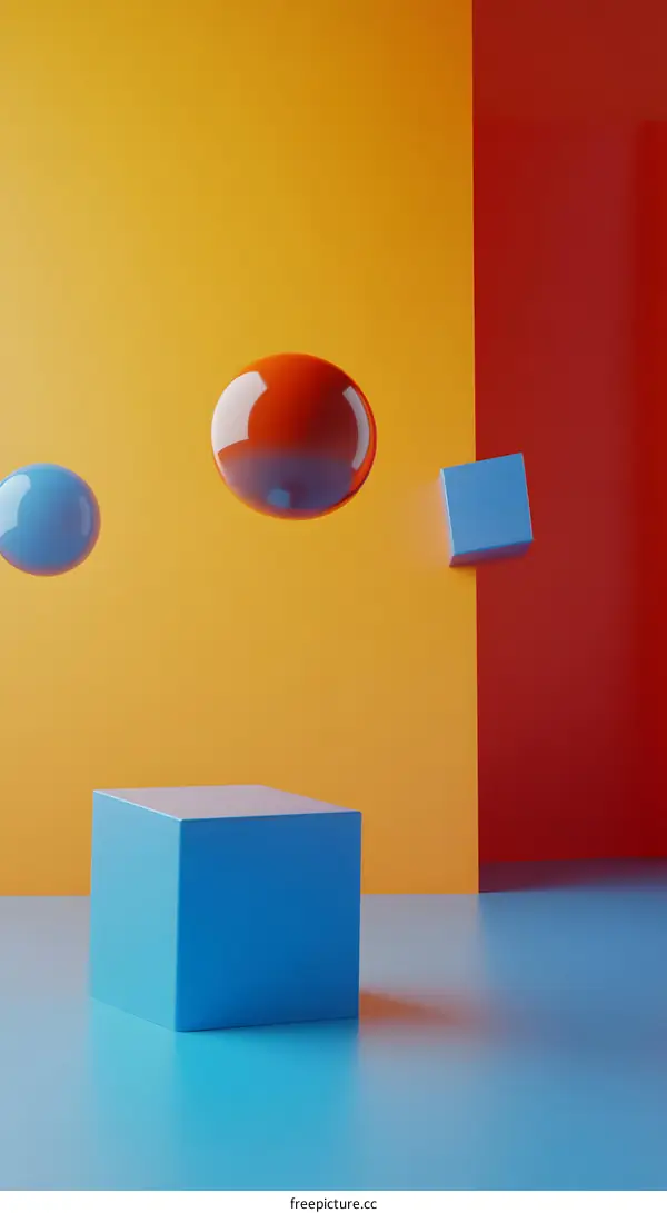 Abstract 3D Geometric Shapes on Colorful Background