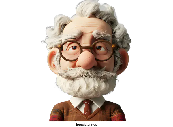 [Transparent Background PNG]3D Cartoon Illustration of an Elderly Man with a White Beard