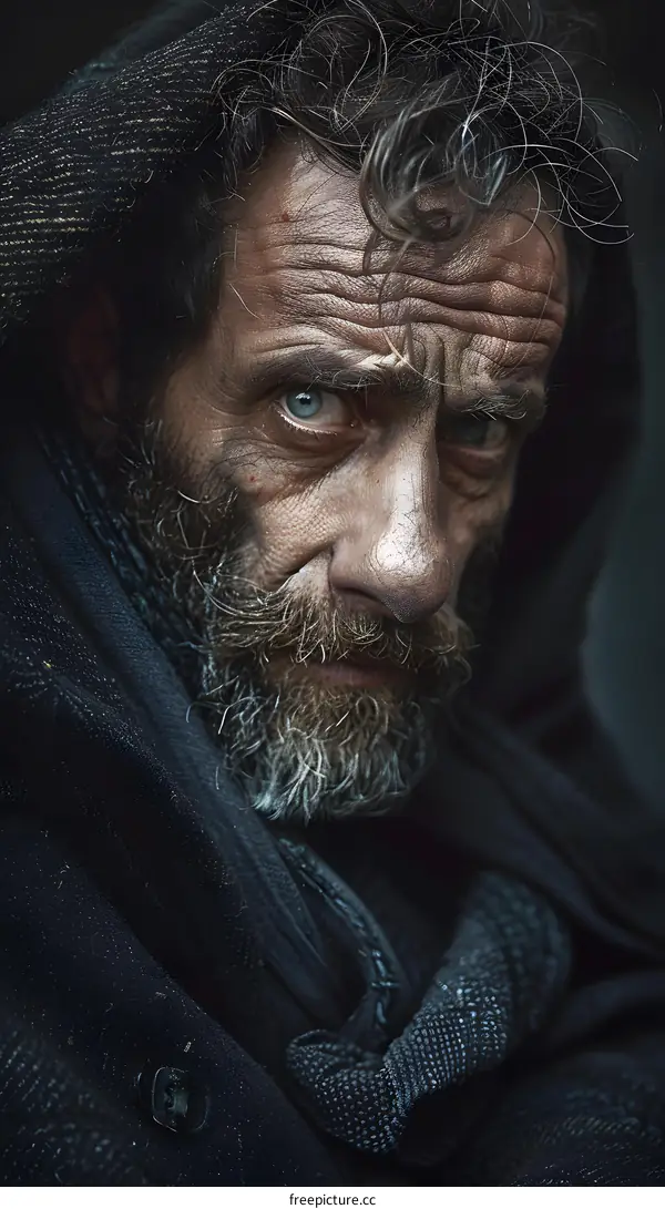 Close Up Portrait of a Man With Blue Eyes and a Beard
