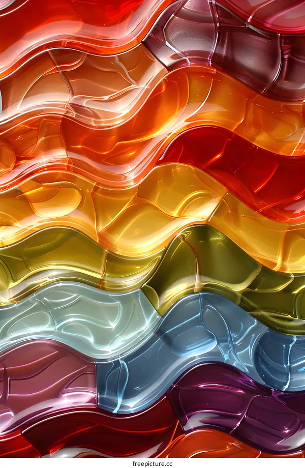 Colorful 3D rendering of a wavy glass surface