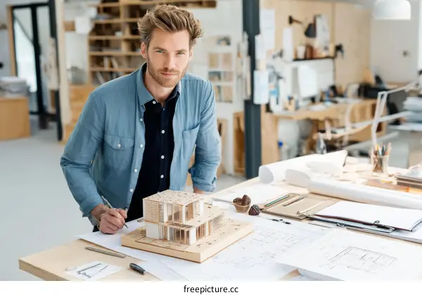 Architect Working on Architectural Model
