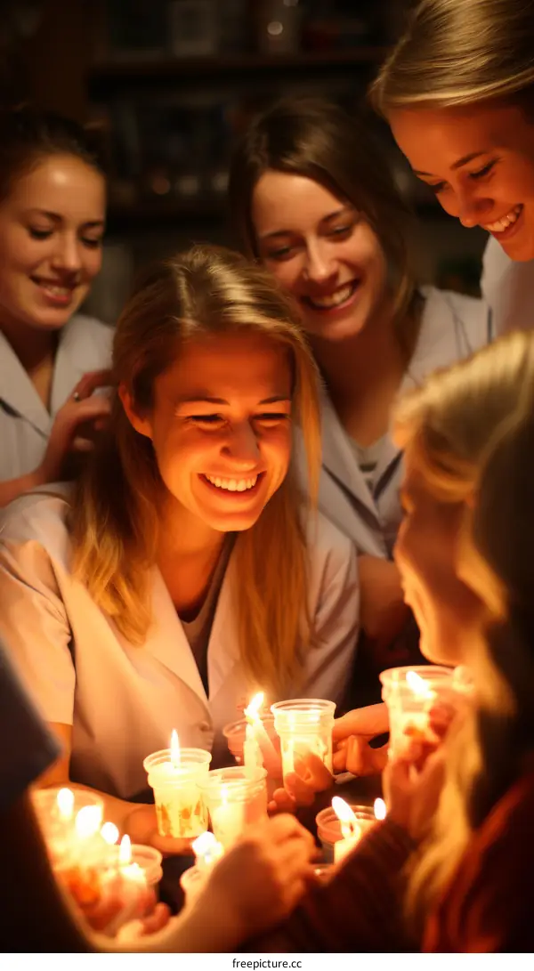 Group of young women celebrating with candles