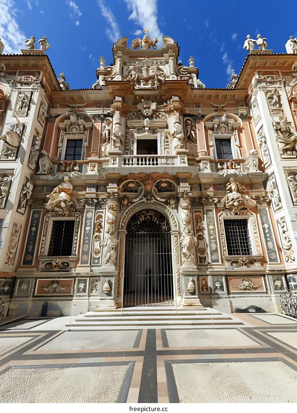 Ornate Facade of a Historic Building in Sicily