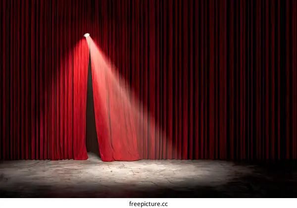 Spotlight on Stage with Red Curtains