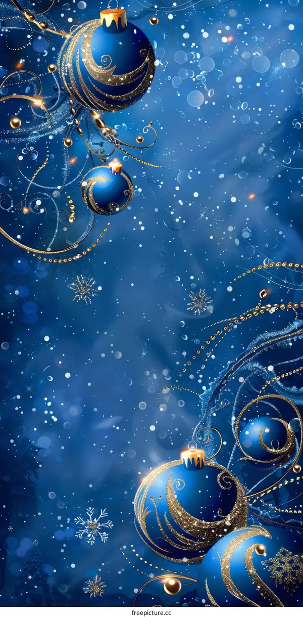 Christmas and New Year blue background with hanging Christmas balls