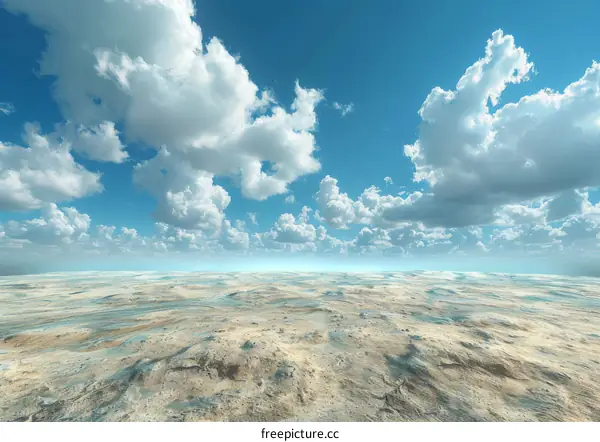 Blue sky and white clouds over a vast desert