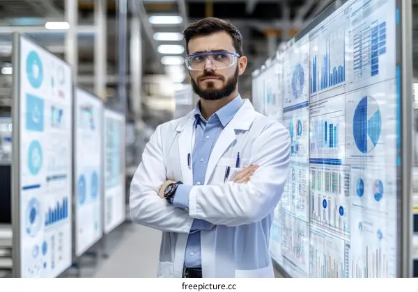 Caucasian Male Engineer Reviewing Data in a Manufacturing Facility