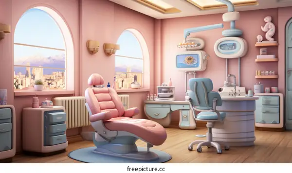 Pink and Blue Dental Office with a Large Window