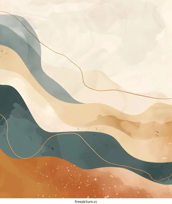 Abstract Watercolor Background with Gold Lines