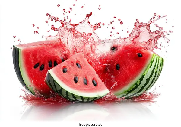 Watermelon Slices with Splashing Water