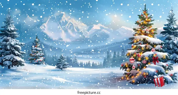 Christmas Tree in Snowy Winter Landscape