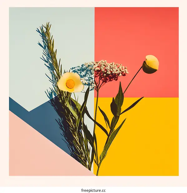 Floral Arrangement on Colorful Geometric Background