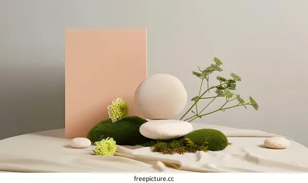 Minimalist Still Life Photography with Rocks, Moss, and Flowers