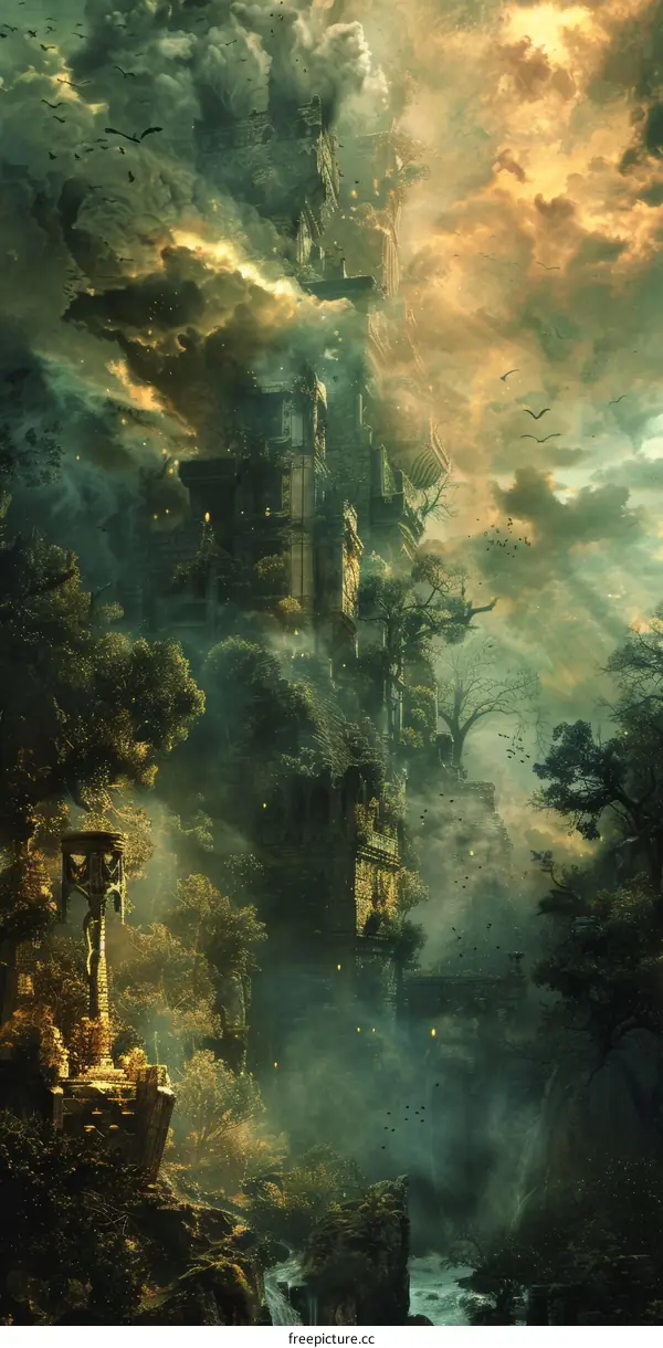 Overgrown Ruins in a Mystical Forest