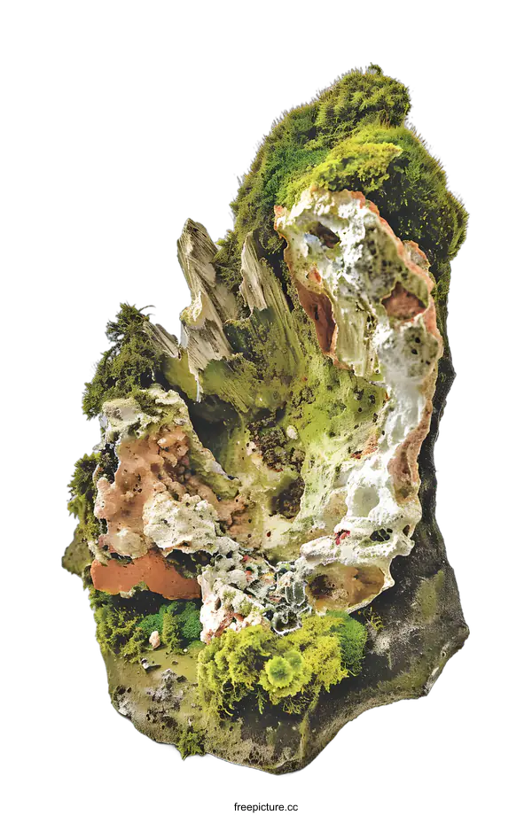 [Transparent Background PNG]Green Moss Covered Rock Formation