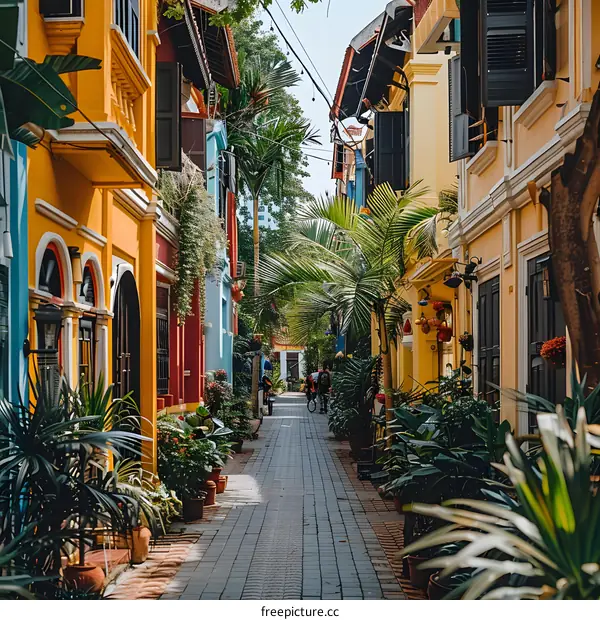 Colorful Houses in a Narrow Alleyway