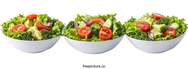 [Transparent Background PNG]Fresh Vegetable Salad in White Bowls