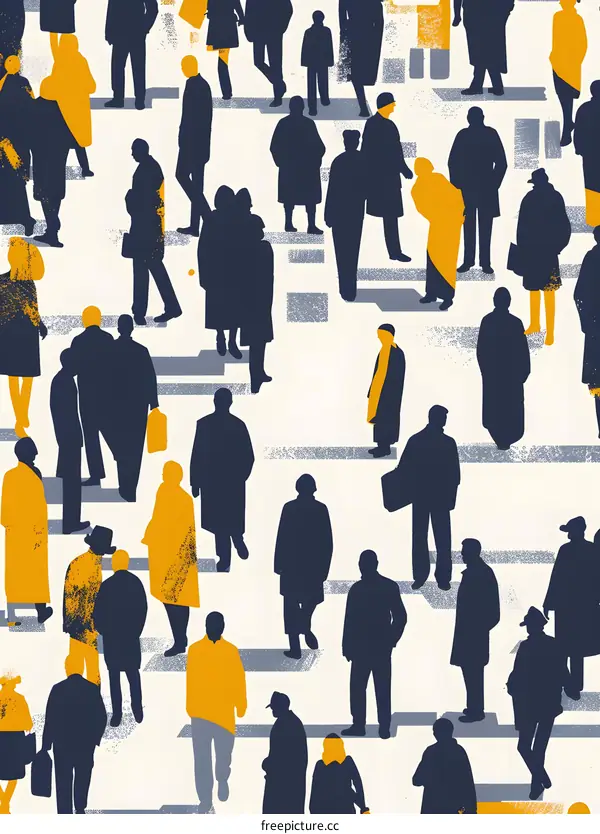 Silhouettes of People Walking on a White Background