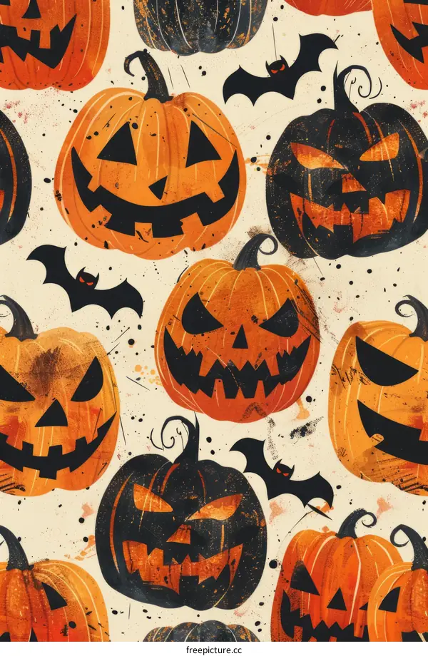 Watercolor Halloween Pumpkin & Bat Seamless Pattern