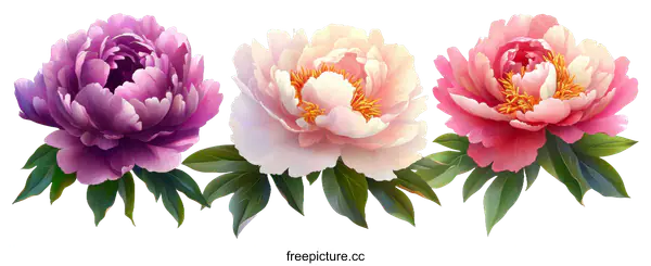 [Transparent Background PNG]Three Vibrant Floral Illustrations
